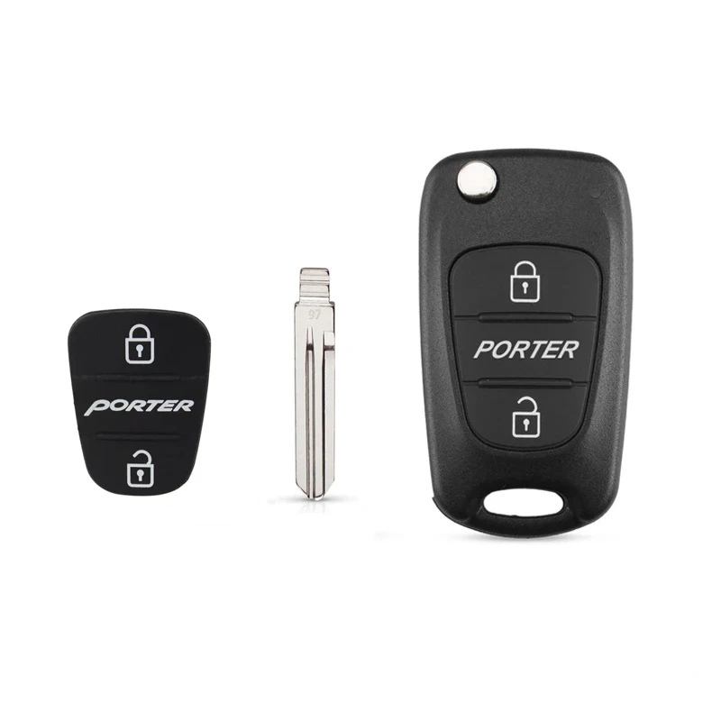 2 Key Botton car key blank remote Housing Case Fob Cover Shell for Hyundai Porter Remote Rubber Pad Logo Sticker Folding Blade