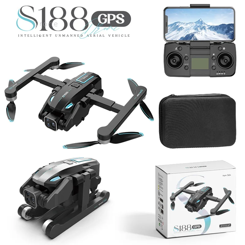 S188 GPS 드론 전문 8K 3 카메라 광각 광학 흐름 현지화, 4 방향 장애물..