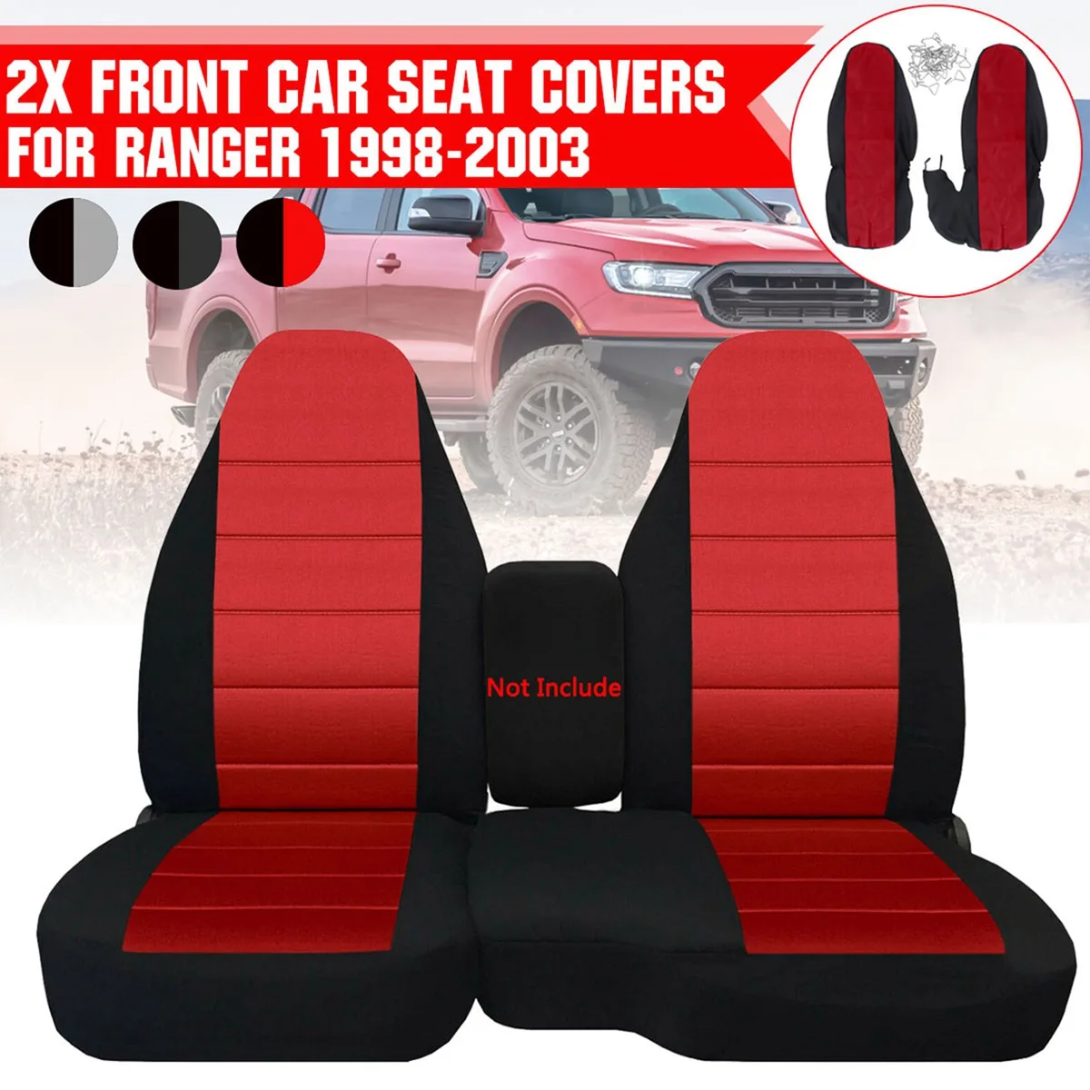 

2PCS for Ford Ranger 60/40 High Back Seat Cover Front Car Seat Cover Cushion No Armrest Cover 1998 -2003 Dark Grey