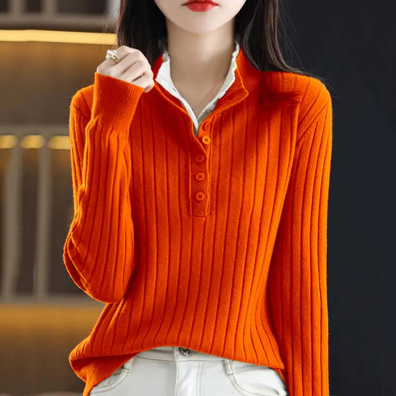

Fashionable New Lapel Shirt Women's Knitted Small Fragrance Top Temperament Versatile Base Sweater Women
