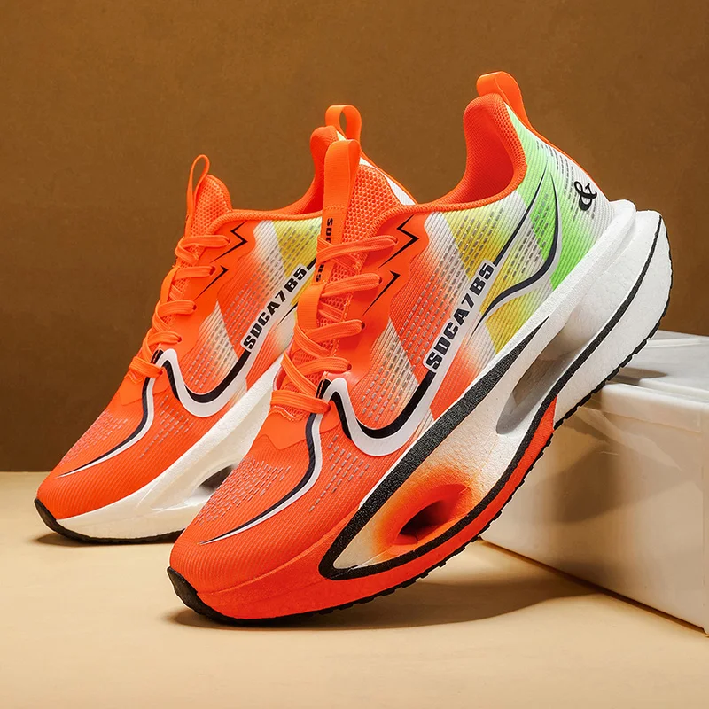 Unisex Lightweight Breathable Running Shoes - Cushioning and Wear-Resistant Technology, White/Blue/Orange Combination, Low-Top Mesh Design Suitable for Marathon, Sprint and Casual Wear - All-Season Sneakers, Flexible Rubber Sole