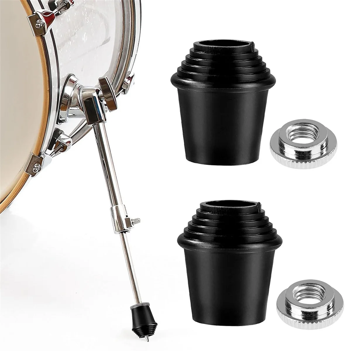 A04R-2 Packs Bass Drum Spur Feet, Bass Drum Legs Threaded Rubber Foot with Lock Nuts for