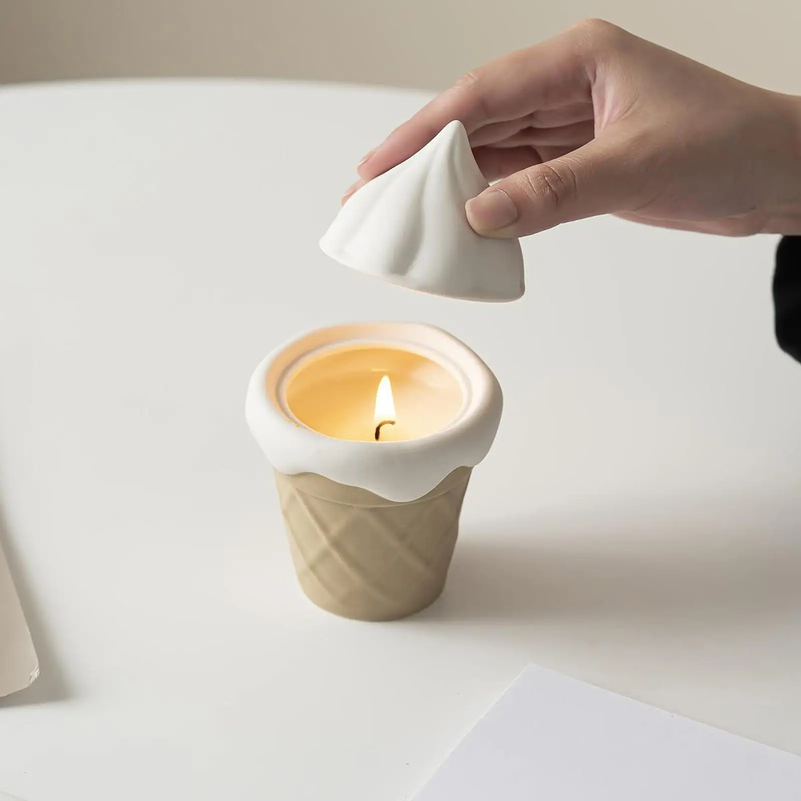 Candle Cup Ice Cream Shaped Ceramic Ornament for Office Party Living Room