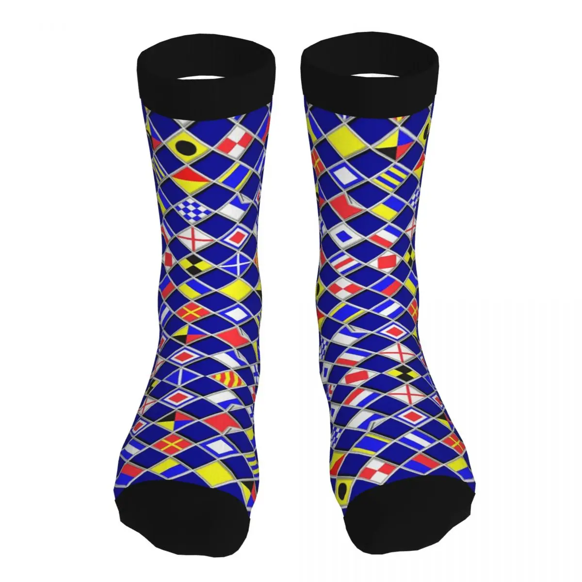 Checkered Nautical Signal Flags Socks Men's 5% Spandex Cool Middle Tube Winter Countries Map Printed |