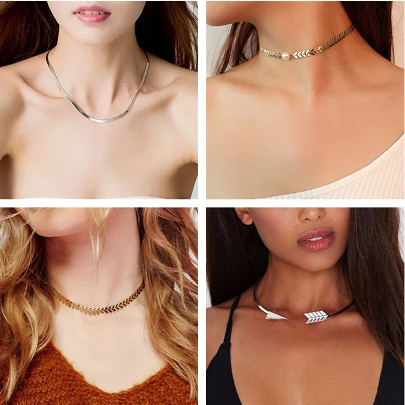 European And American Circle Bright Metal Collar Punk Women Choker Necklace Fashion Short Blade Chain Necklace Torques Jewelry