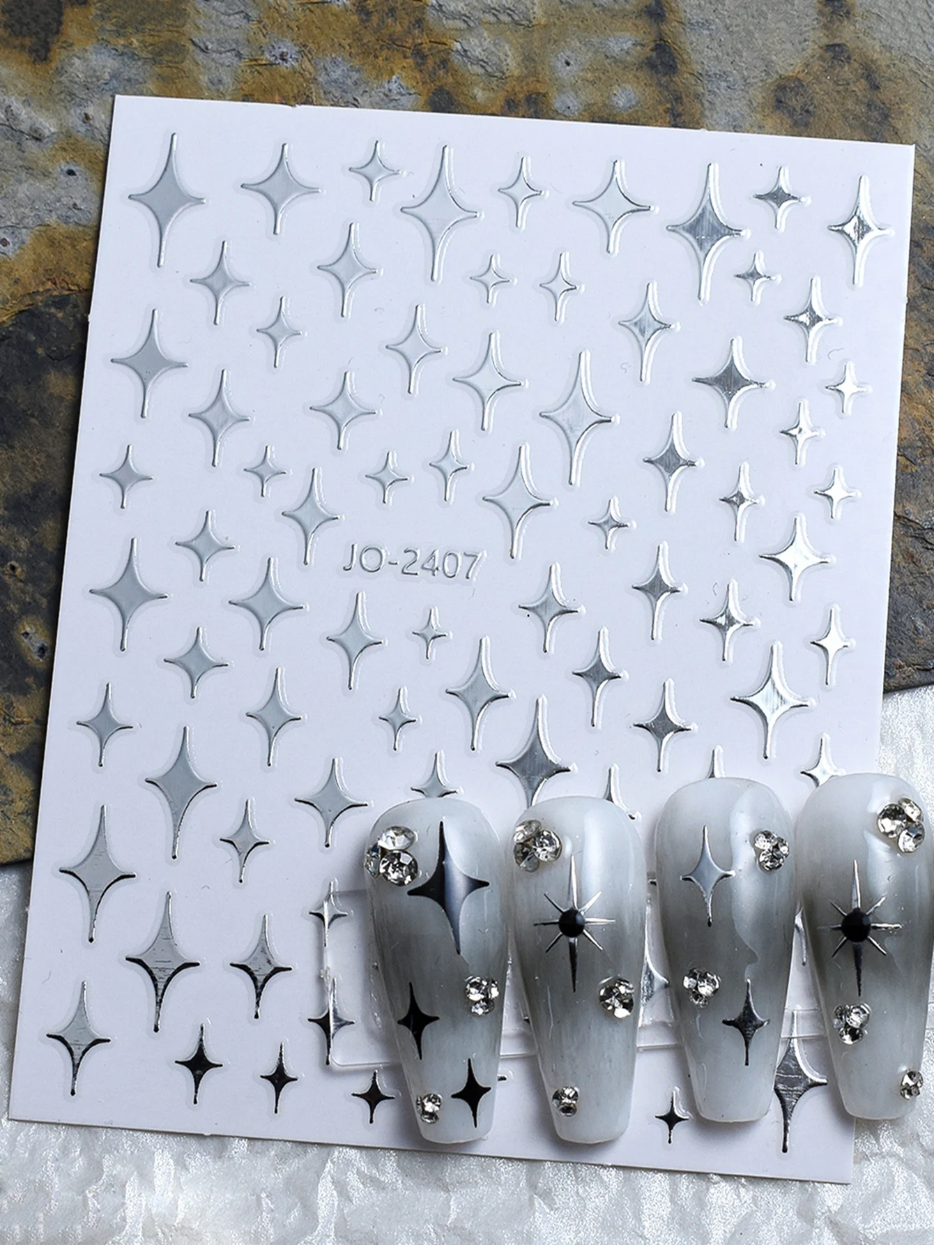 2 Sheets Metallic Star & Heart Nail Stickers3D Self-Adhesive Silver Gold Nail Decals for DIY Manicure, French Tips & Art