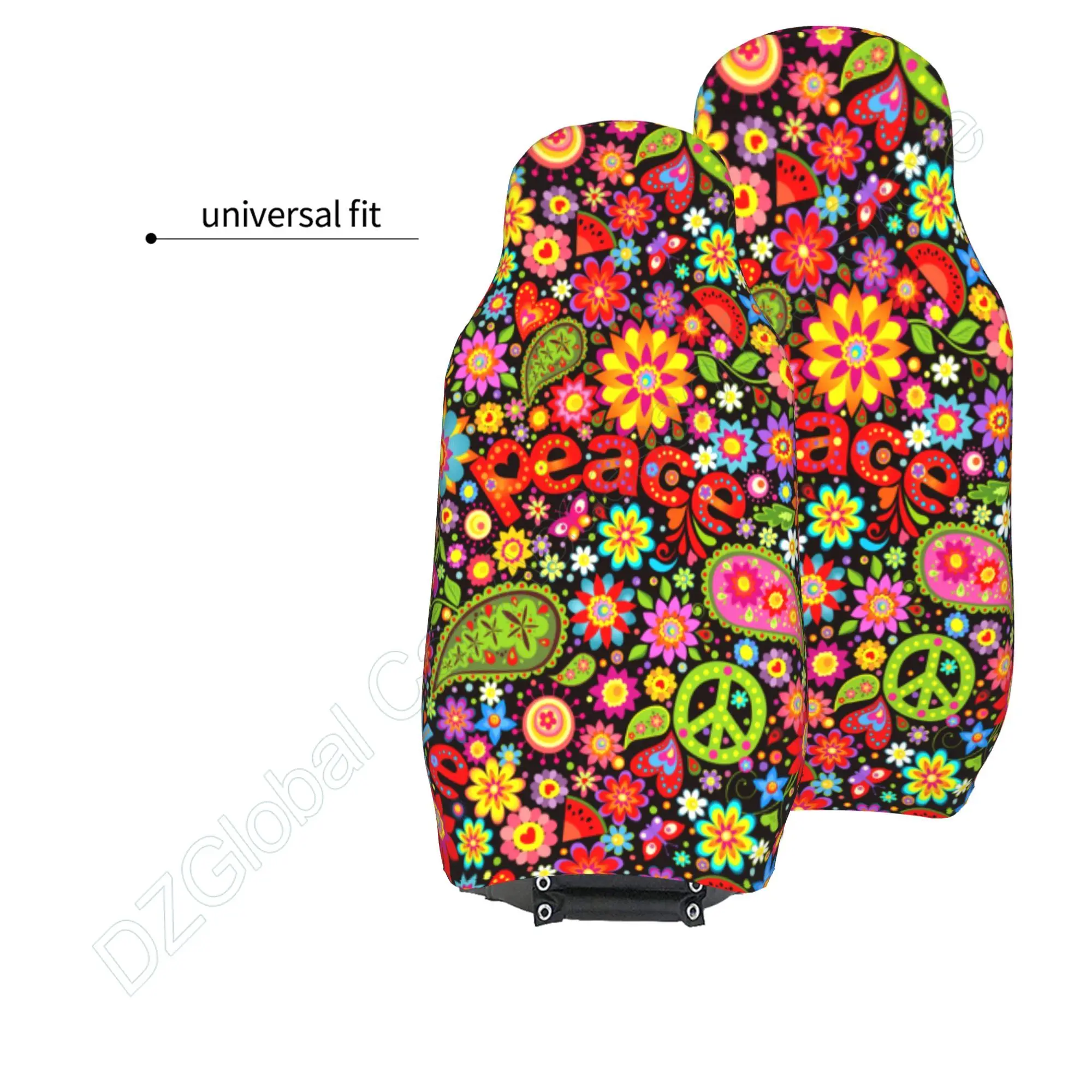 Set di coprisedili per auto floreali colorate hippie
