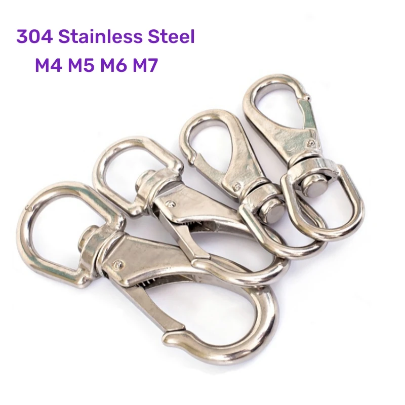1Pcs 304 Stainless Steel Swivel Bolt Snap Hook M4 M5 M6 M7 Heavy Duty Metal Swivel Spring Snap Hooks Rotating Ring Chain Buckle