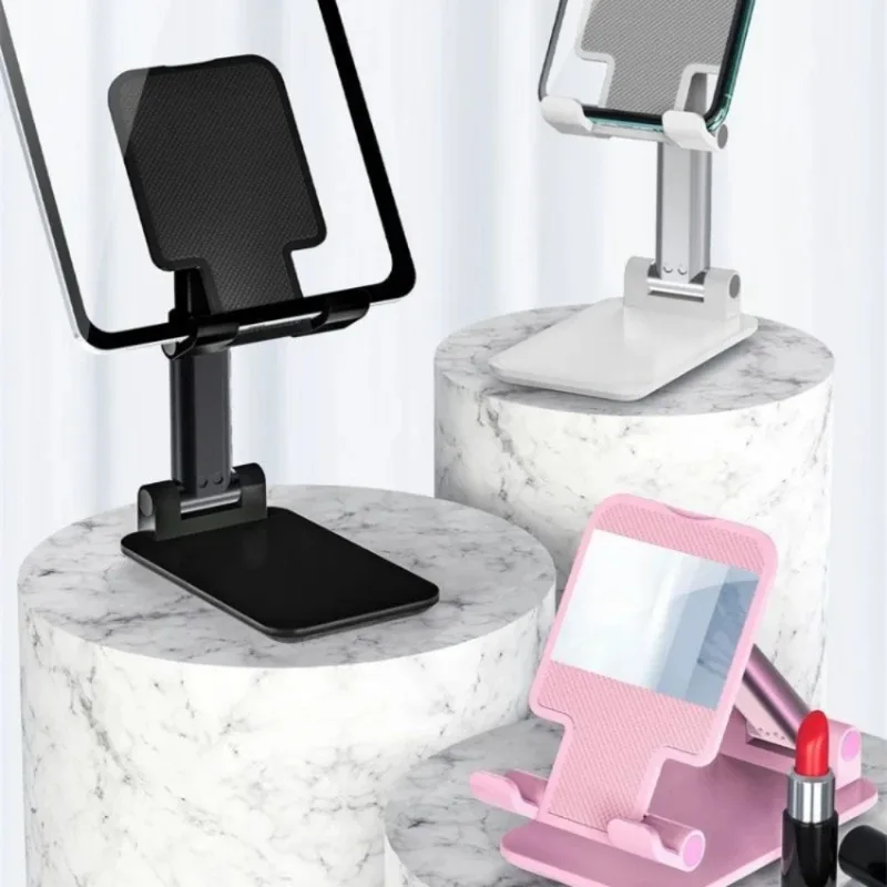 Foldable Desktop Phone Holder with Cosmetic Mirror Mobile Bracket Adjustable Retractable Phone Support Lazy Cellphone Stand 3 S0e78a29224ee4052986ddc6ac9ca764fm