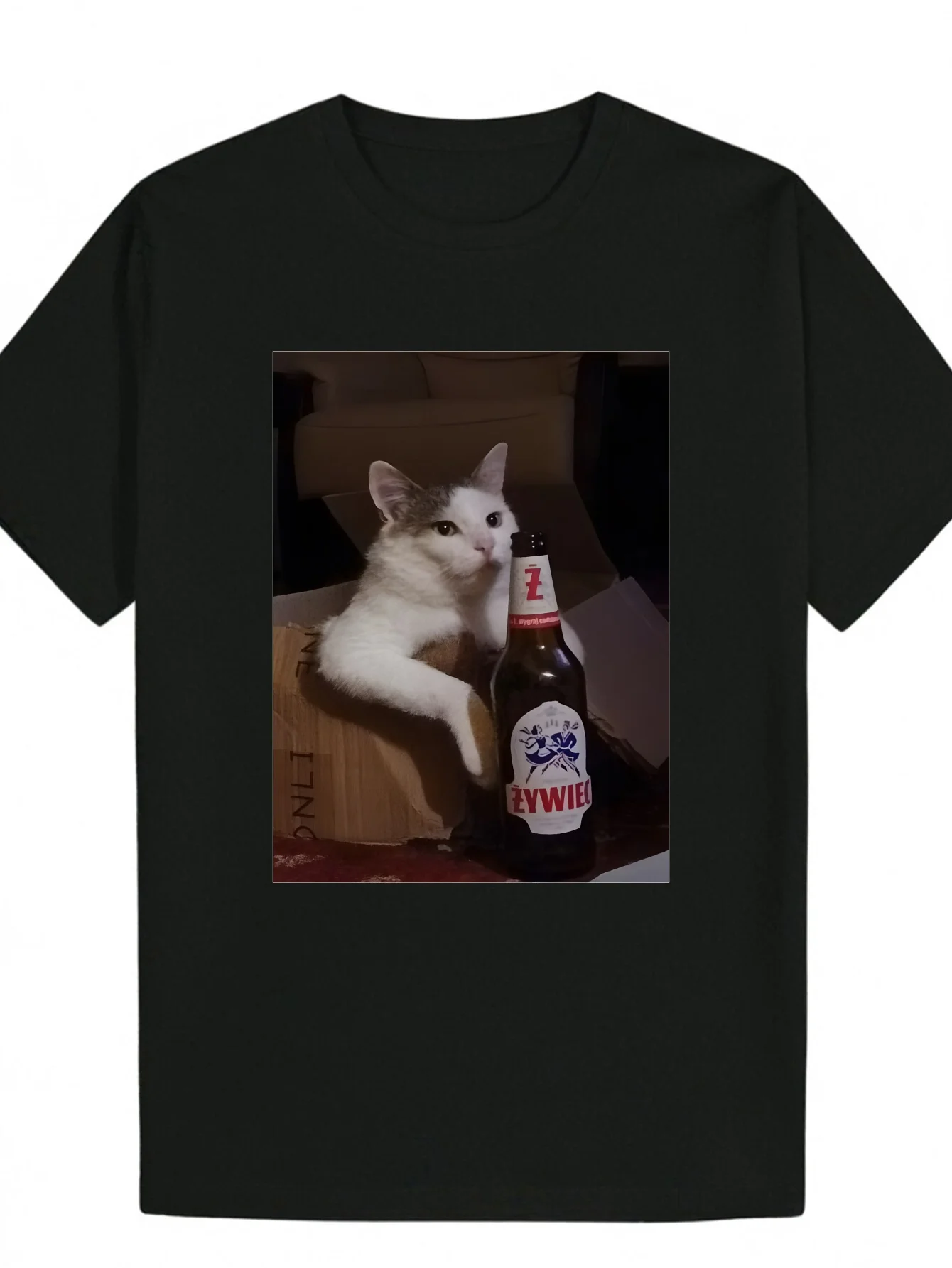 T-shirt met ronde hals voor vrijetijdskleding voor de zomer voor dames en heren, met schattige katten- en bierflesprints voor vrijetijdskleding voor bier