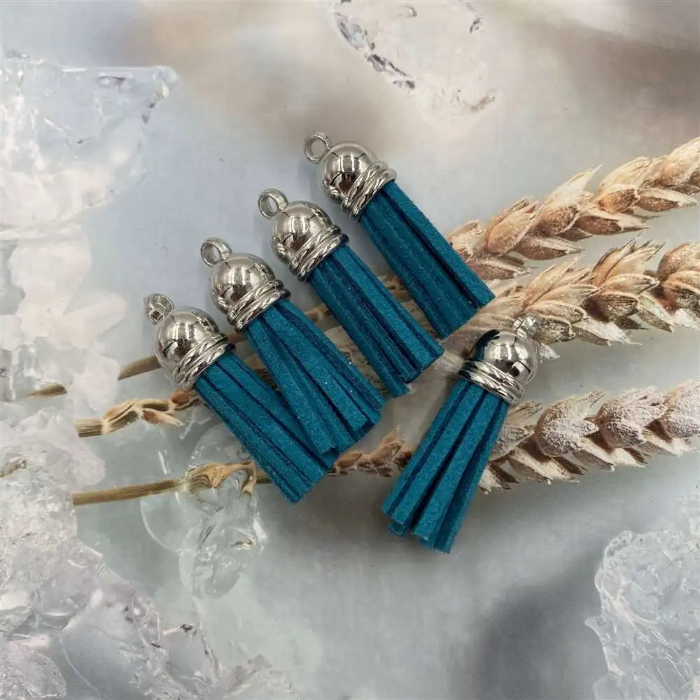 실버 스웨이드 인조 가죽 술, 키체인 핸드폰 스트랩, 쥬얼리 DIY 펜던트 공예 액세서리, 38mm, 10 개, 30 개, 60 개