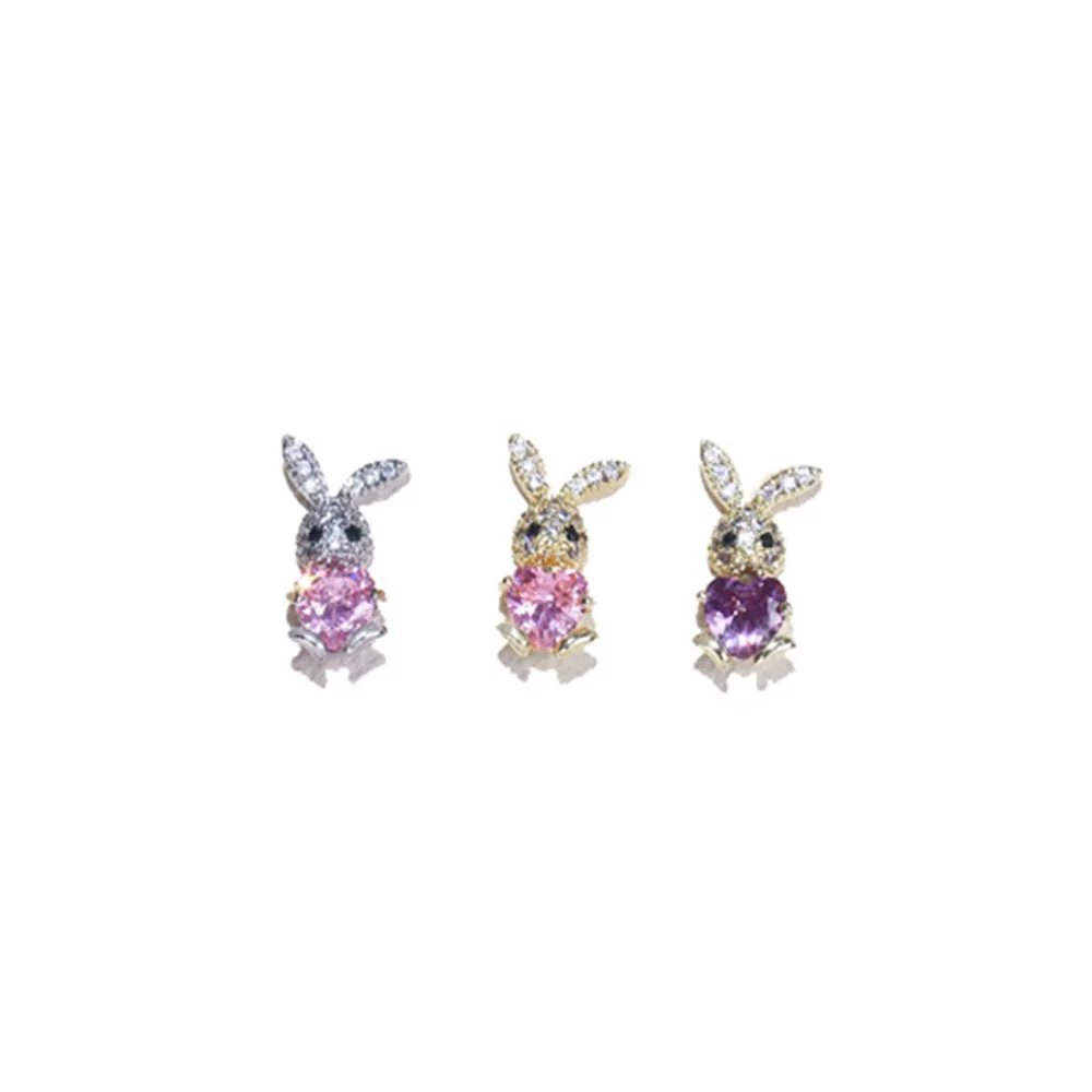 

Rabbit 2023 Year Heart Nail Jewel Encounter Heart Crystal Child Bunny Rabbit Zircon Inlay Alloy Kawaii Nail Tip Ornament