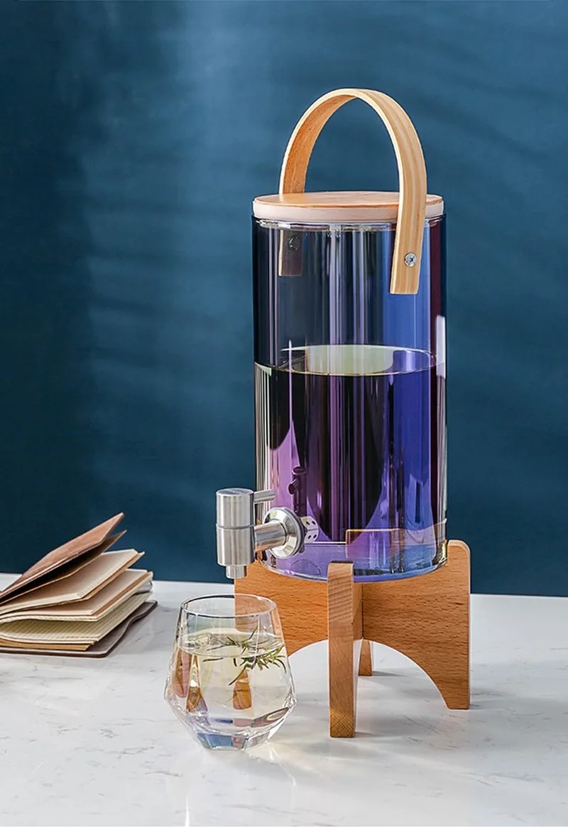 Glass Cold Water Pitcher Household Large Capacity With Tap Cups Wine Juice Barrel Heat Resistant Lemon Bottle