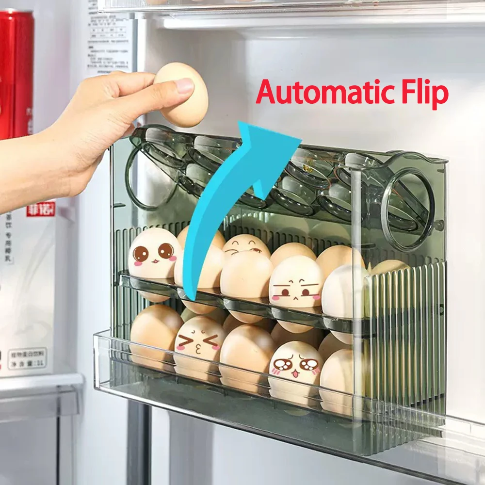 Upgrade Refrigerator Container Egg Rack - Portable Multi-layer Egg Tray Storage Box with BPA Free Reversible Timer 2