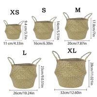 Woven Storage Basket Natural Seagrass Handmade Folding Clthoes Laundry Basket Straw Wicker Rattan Storage Flower Pot Beach Bag 6