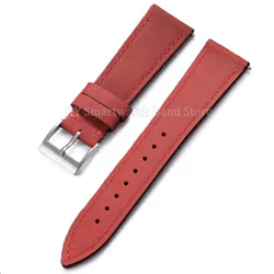 Elegant Universal Leather Watch Strap - Quick Release Fashion Band in Black and Brown - 20mm (Red)