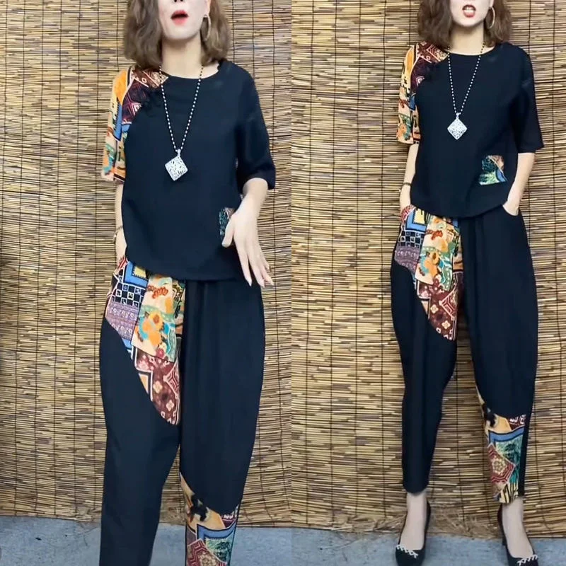 Women's Summer Cotton Linen Two-Piece Casual Suit