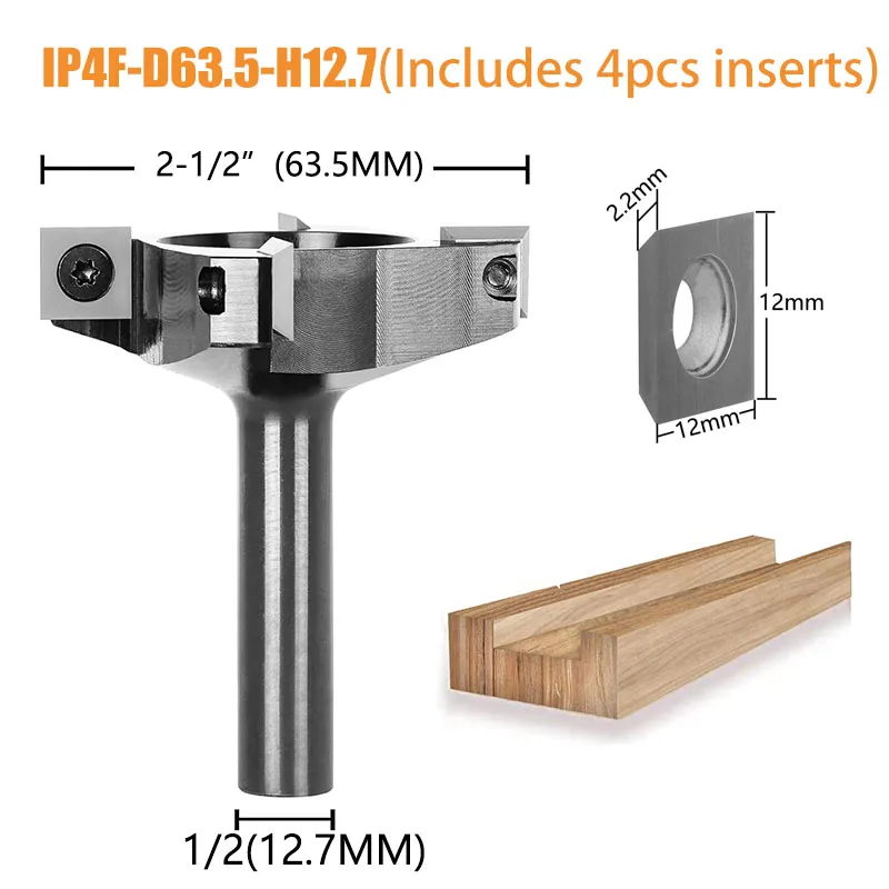Dreanique 2-4 Flöten Holzhobel Bit 63,5 mm Schnittdurchmesser 1/4 1/2 Zoll Spoilboard Surfacing Router Bit Einsatz Hartmetallplatte – Detail 16