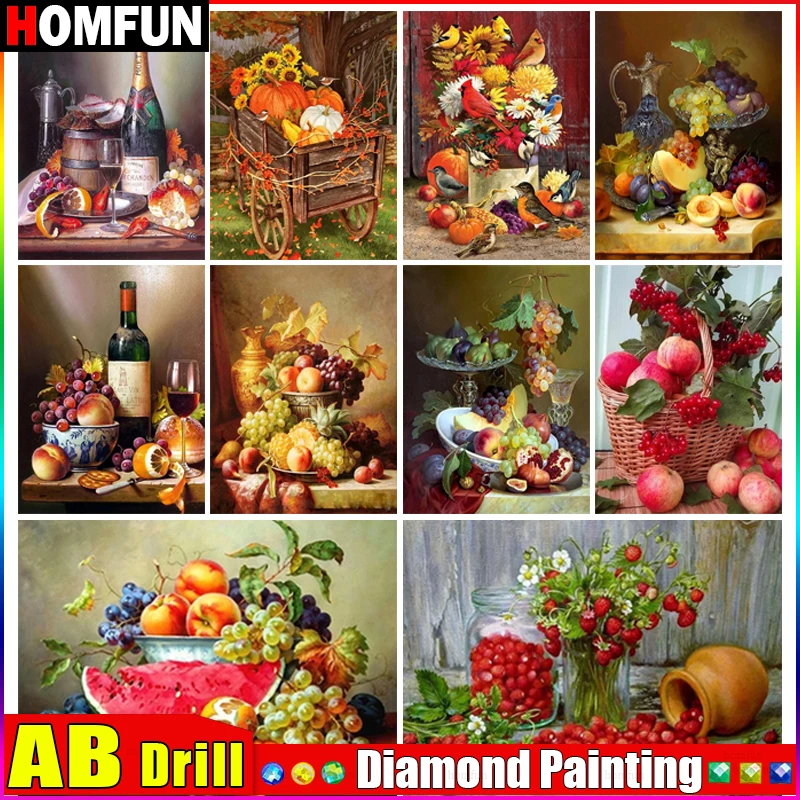 Diamond Painting HOMFUN AB Paint With Diamond Embroidery "Scenery Fruit Grape" Diamond Painting Full Square Round Picture Of Rhinestone Decor
