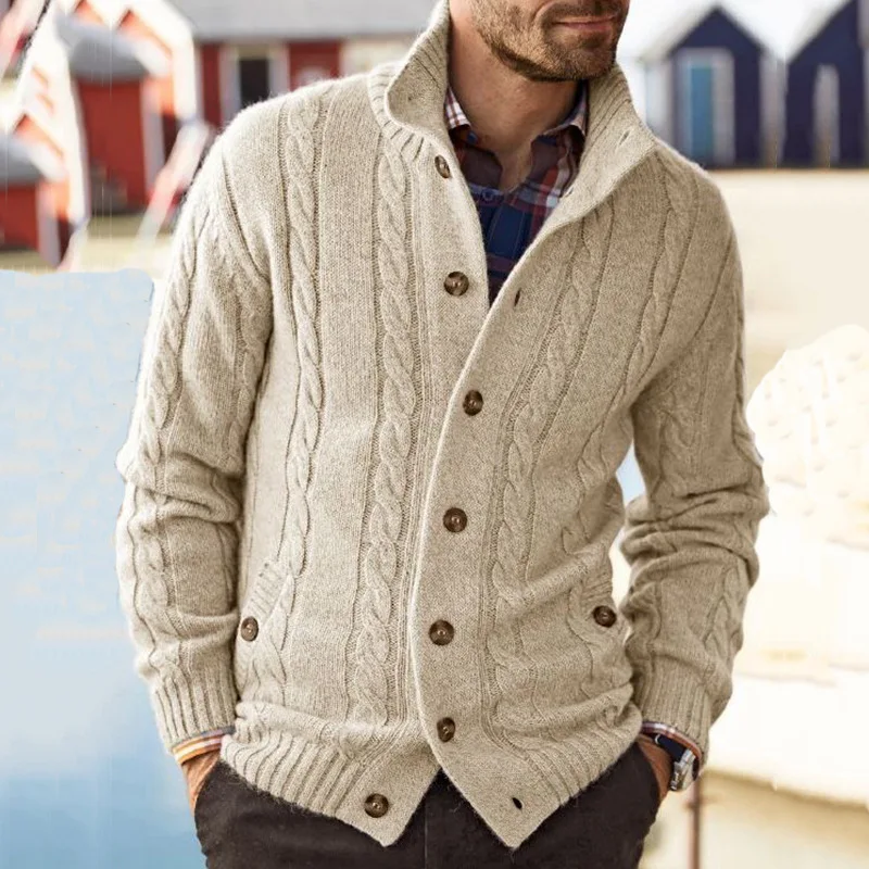 Cárdigan Grueso De Punto Para Hombre - Cuello Alto, Cremallera Frontal, Abrigado Para Otoño E Invierno Cárdigan Grueso De Punto Para Hombre - Cuello Alto, Cremallera Frontal, Abrigado Para Otoño E Invierno