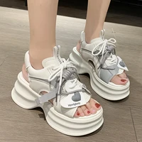 Sandales à plateforme de sport pour femmes, chaussures de marche compensées, Peep Parker, gros lacets, mode astronomique, optique d'été, 2024 4