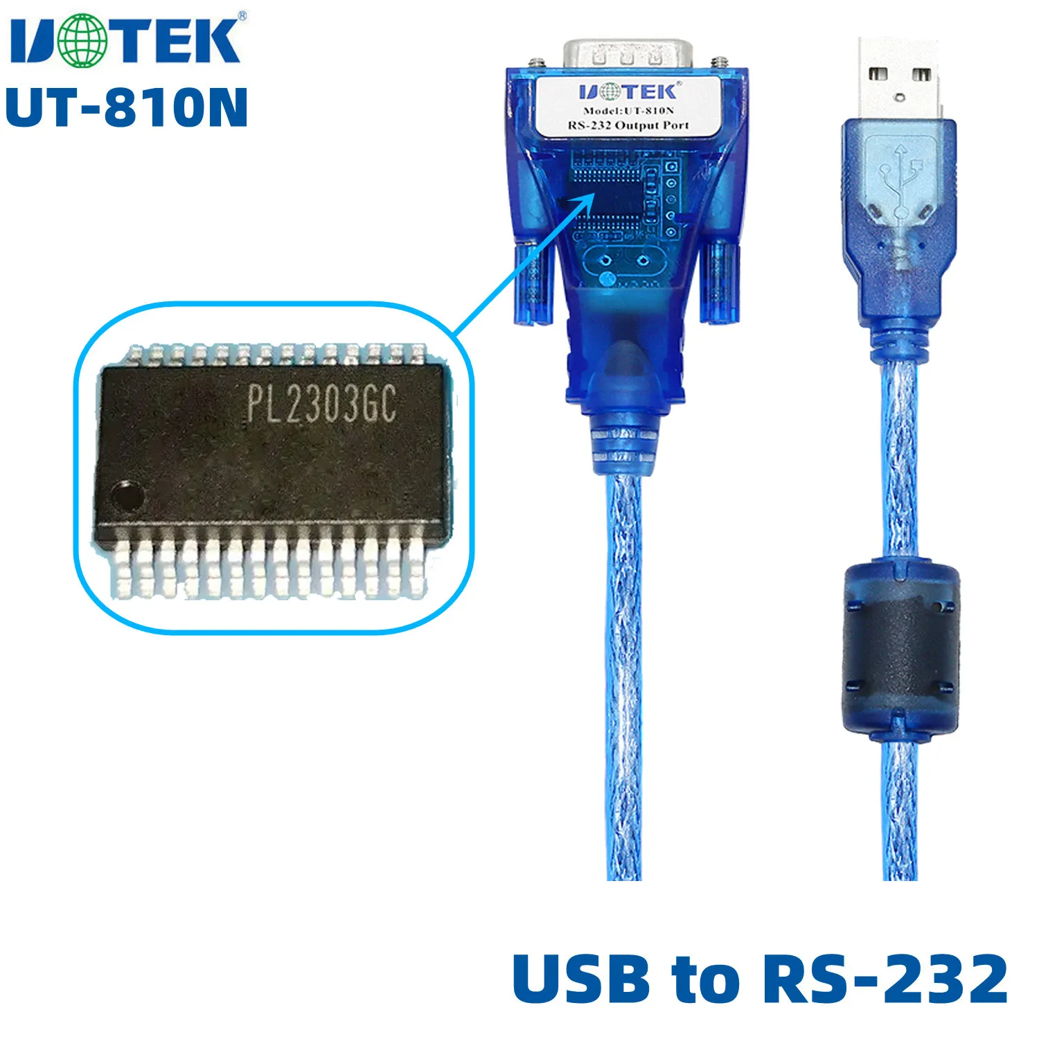 UOTEK 1.5m 3M RS232 to USB RS 232 Converter DB9 RS-232 USB-A Adapter Conversion Cable Com with FTDI Chip Magnetic Ring UT-8801 sata to usb cable sata to usb adapter