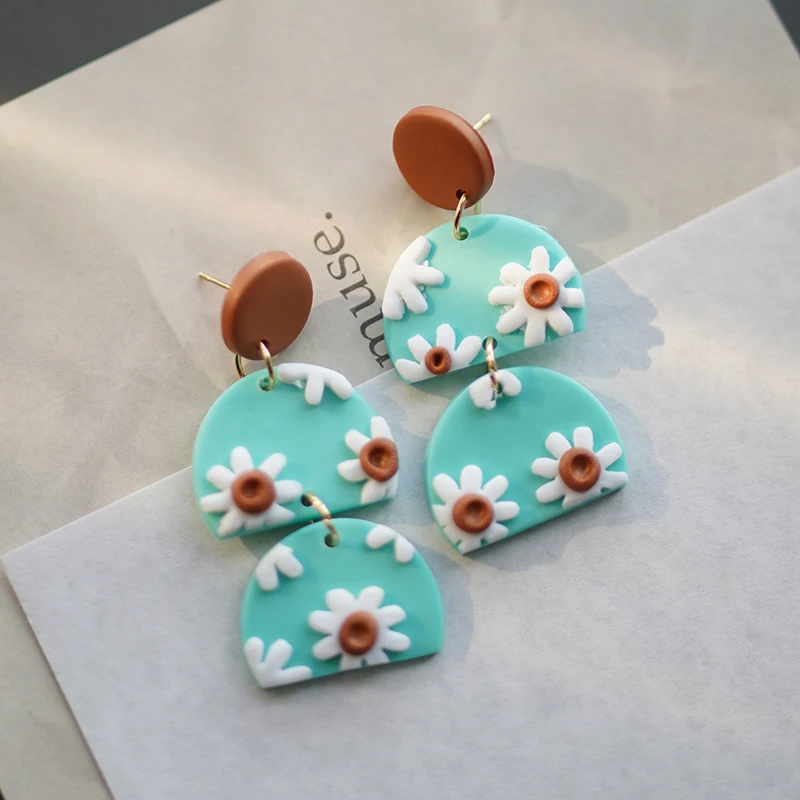 

Polymer Clay Handmade Little Daisy Multi Colors Pop Trendy Layered Bright Solid Long Light Weight Earrings for Daily Party Gifts
