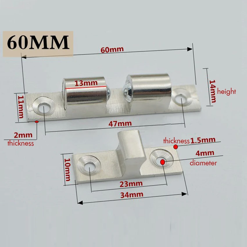 Door Latch 60mm Length Pure Copper Double Spring Steel Ball Catch for Furniture Cupboard Cabinet Door