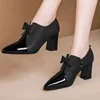 Women Shoes High Heel  New Fashion Bowknot Square Heel Pumps Women Retro Large Size Pointed Shoes for Women Zapatos De Mujer 1