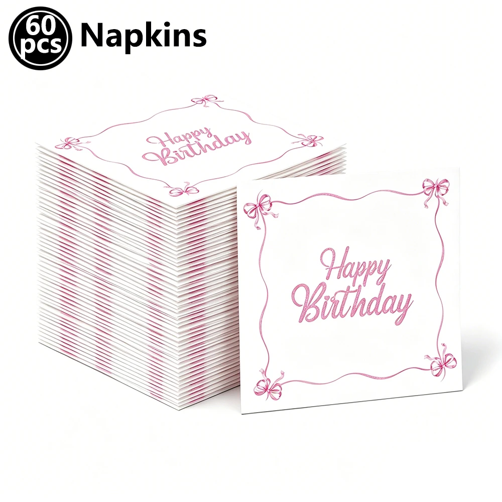 Pink Bow Birthday Party Tableware Set - Plates, Cups, and Napkins