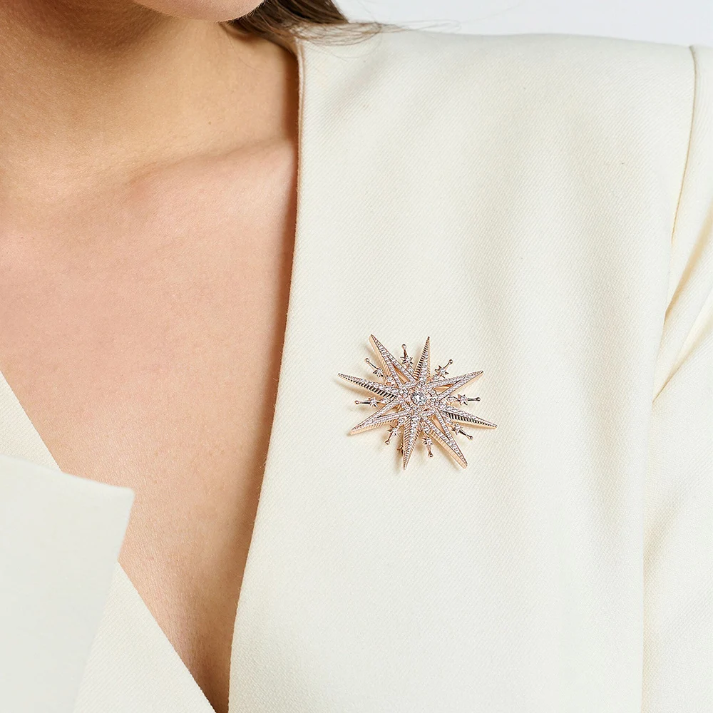 로즈 골드 도금 브로치 스타 순수한  여성을위한 브랜드의 새로운 고급 보석 로맨틱 선물