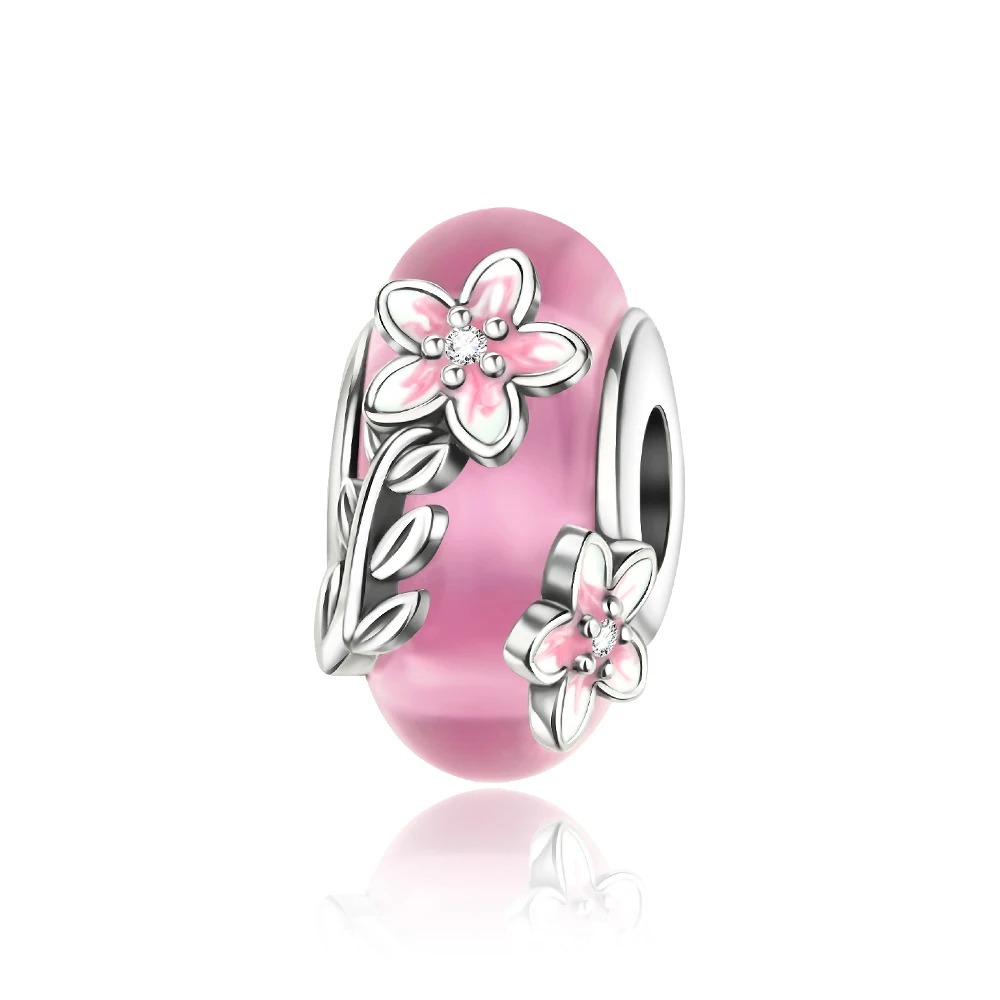 תליונים חרוז 925 כסף סטרלינג ורוד דייזי מלנו חרוזי זכוכית מתאימים לשרשרת צמיד פנדורה תכשיטים בעצמך מתנה