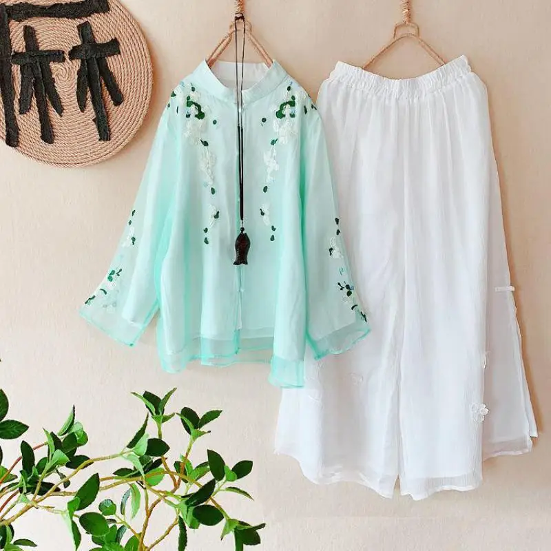 Vintage Cotton Linen Floral Print Chinese Tang Suit Women Summer Loose Traditional Hanfu Top Elegant National Style Blouse 4XL
