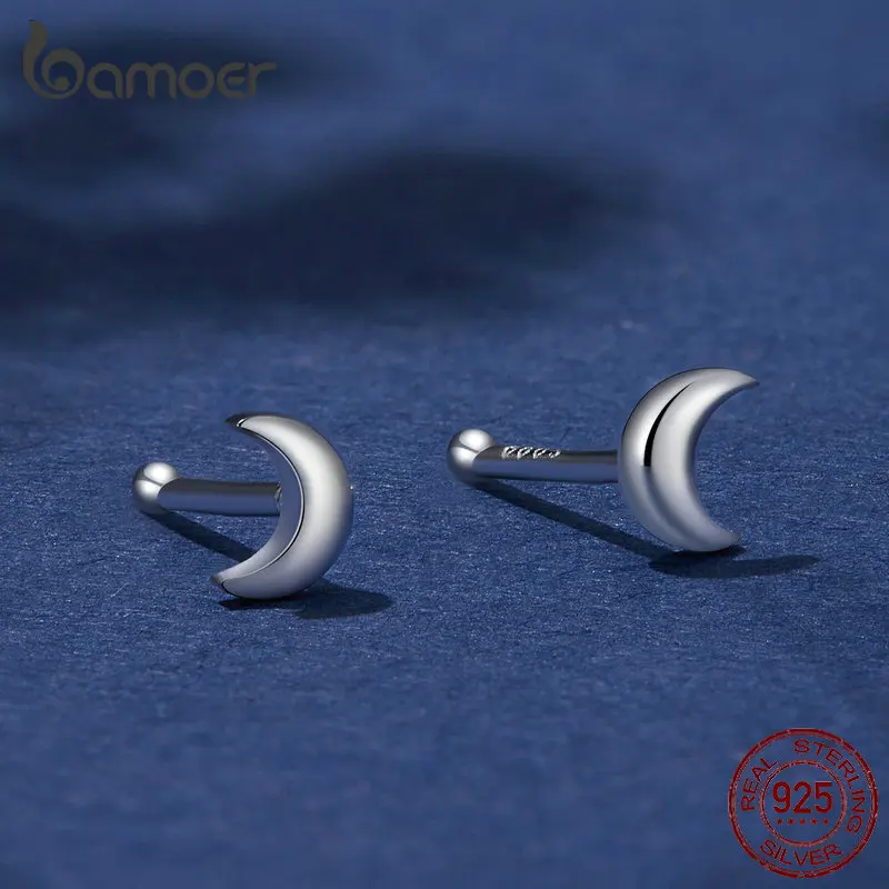 925 Sterling Silver Love Moon Stud Earrings With Zircon