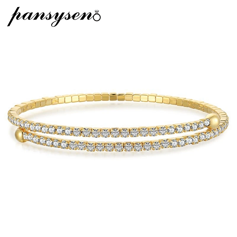 PANSYSEN Vintage 925 Sterling Silver Simulated Moissanite Diamonds adjustable Bangles for Women