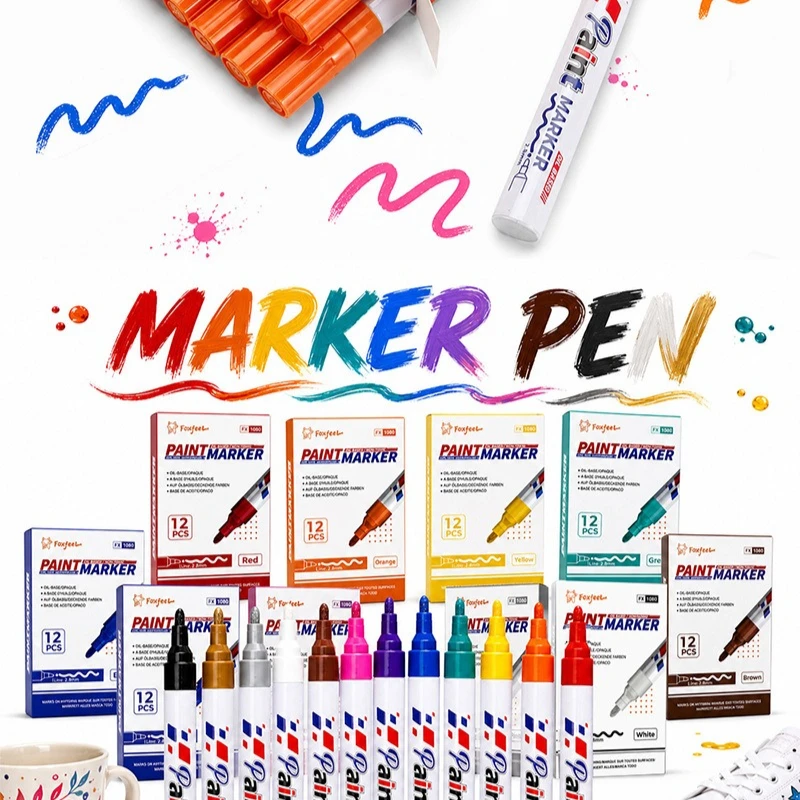 12가지 색상의 유성 페인트 마커, 방수, 내마모성, 영구 펜, 자동차 터치업 및 금속 표면 마킹용, 퇴색 방지