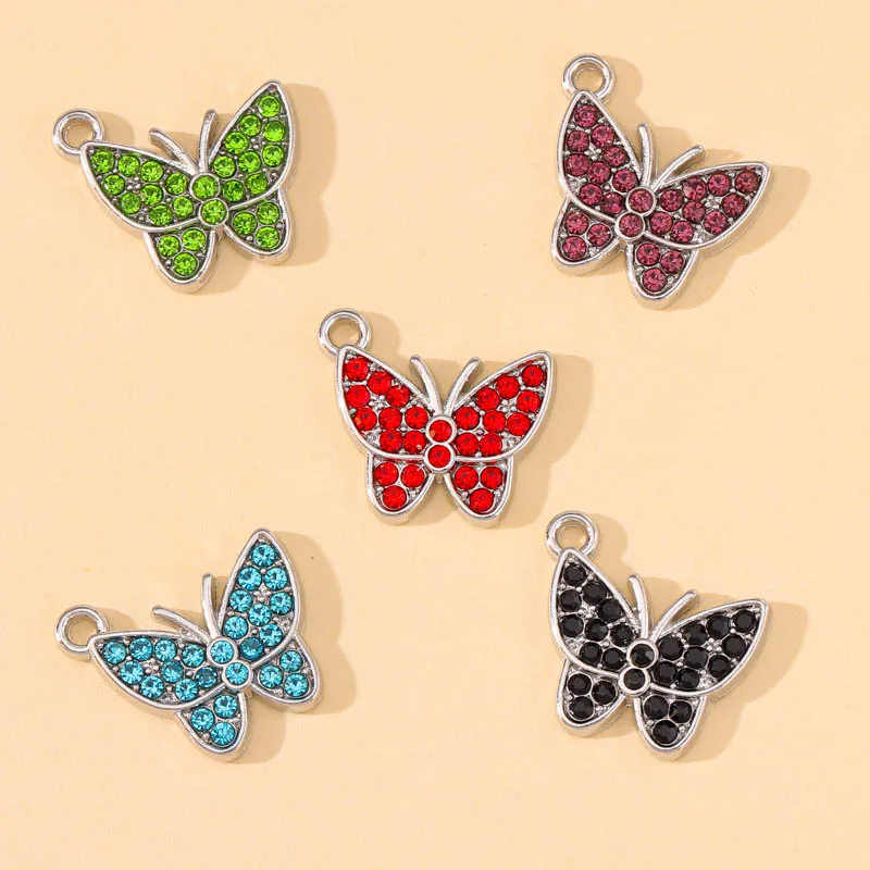 

20Pcs Silver Plated Shine Zircon Crystal Butterfly Pendant Popular Necklace Charms Women Earrings DIY Jewelry Making Accessories