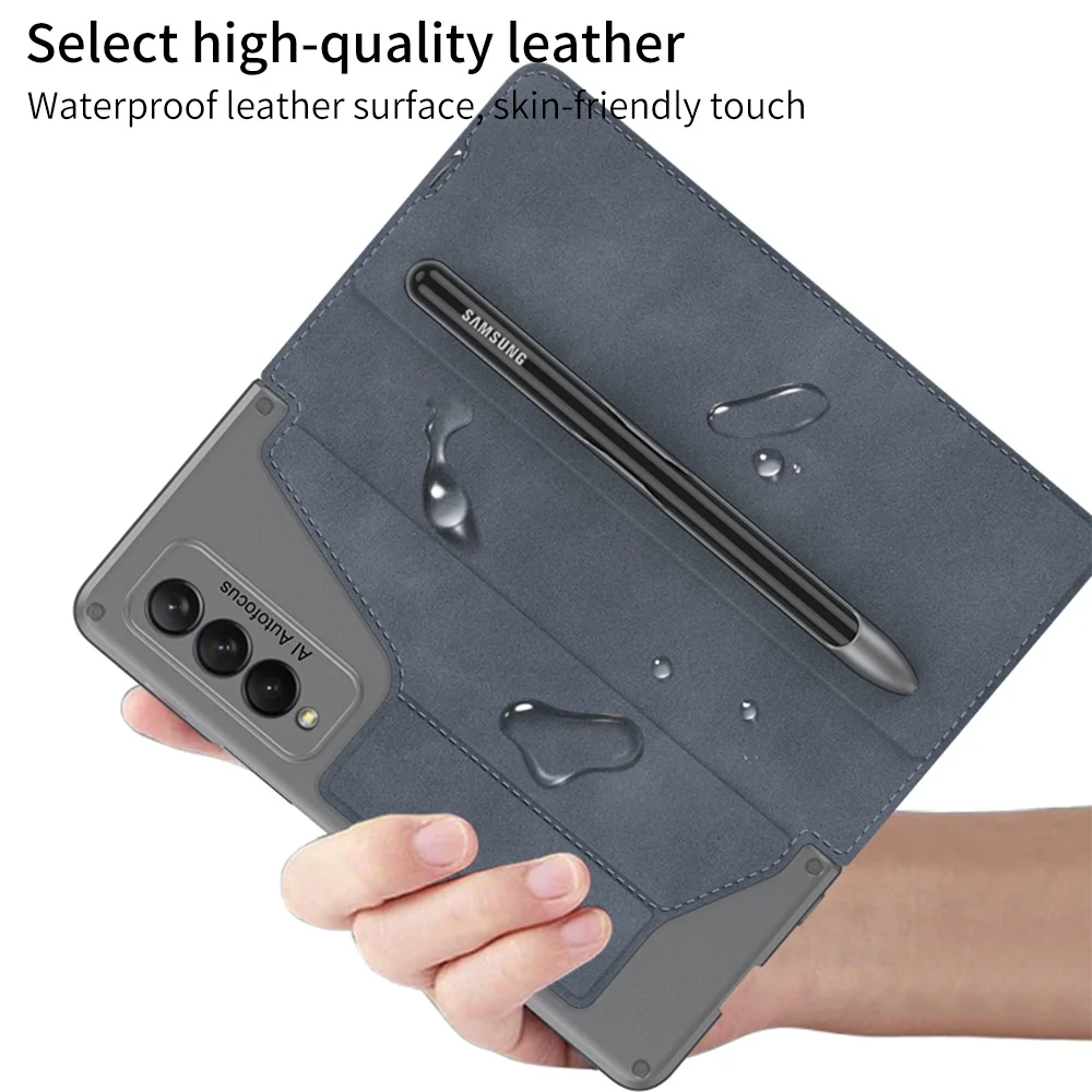 Case For Samsung Galaxy Z Fold 5 4 3 5G Case with Pen Slot and Card Holder For Fold5 Fold4 Fold3 Cover with Front Galss Flim