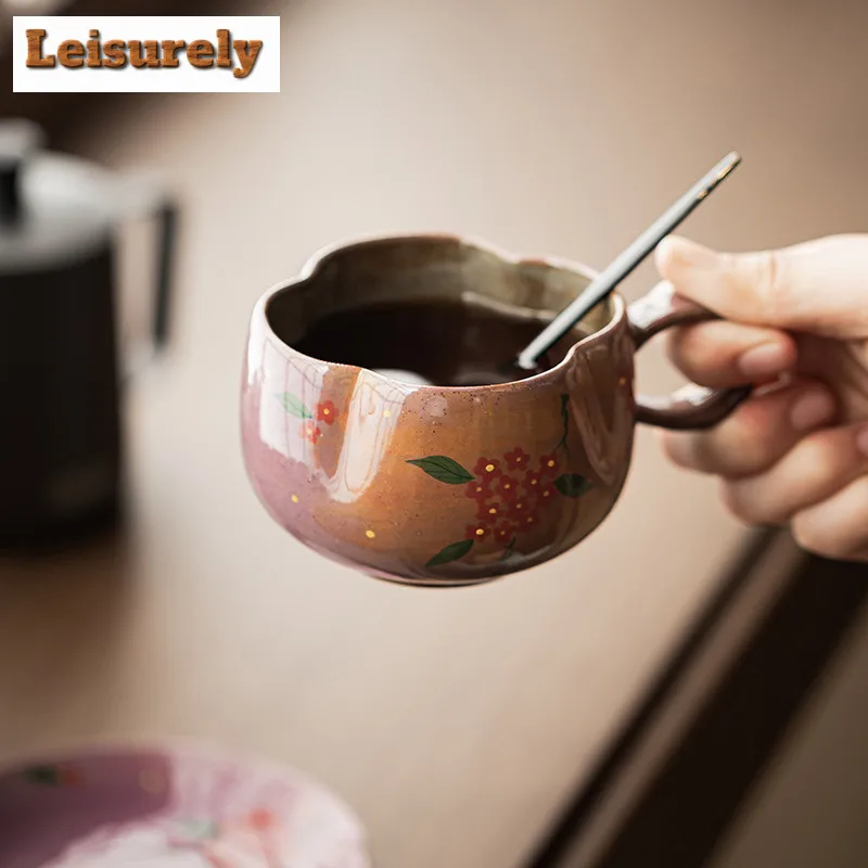 200ml Hand-painted Small Flower Coffee Mug With Plate Latte Cereal Mug Afternoon Tea Mug Cup Saucer Kit Office Water Cup Teaware