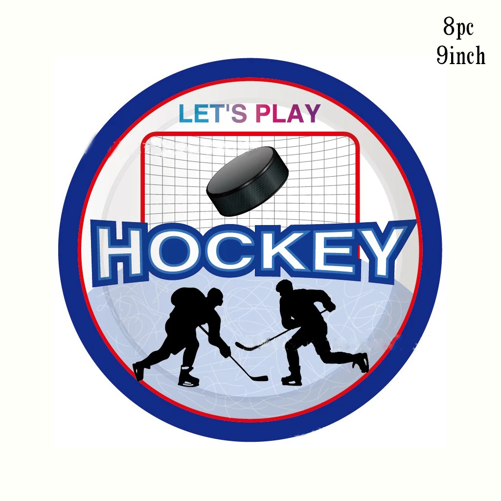 Description Picture 4 of item8Guests Ice Hockey Theme Birthday Party Disposable Tableware Puck Sportsman Plate Cups Napkins Ice Hockey Birthday Supplies