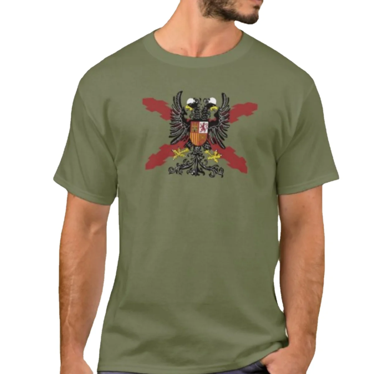 

Burgundy Cross Double-headed Eagle T-Shirt. Summer Cotton Short Sleeve O-Neck Mens T Shirt New S-3XL