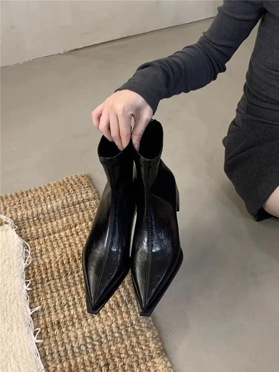 2026 mode Spitz Moderne Damen Kurze Stiefel Schuhe Weibliche Quadratische Fersen Frauen Ankle Stretch Stiefel Reißverschlüsse Schuhe Pumpen 35-42 – Detail 24