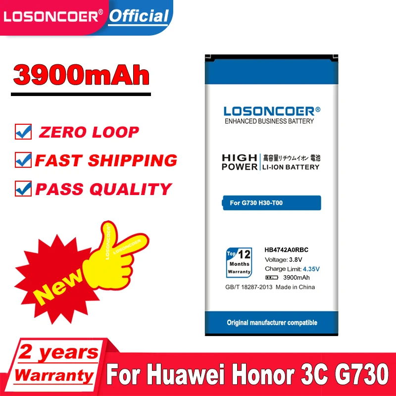 LOSONCOER 3900mAh HB4742A0RBC HB4742A0RBW Battery For Huawei Honor 3C G730 H30-T00 H30-T10 G740 H30-U10 H30 | Мобильные телефоны и