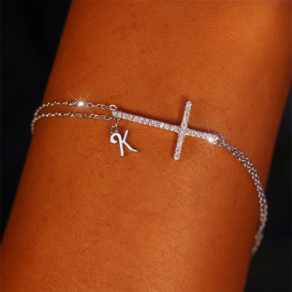 Female Classic Cross Letter K Pendant Anklets For Women Real 925 Stering Silver Wedding Jewelry Summer Accessoies