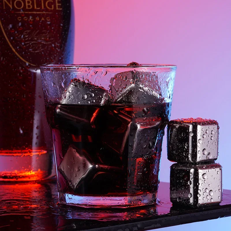 Whiskey Ice Cubes Set 6 Piece Whiskey Ice Cubes Set with Silicone Head Tongs and Ice Cube Trays Stainless Steel Cubes Reusable