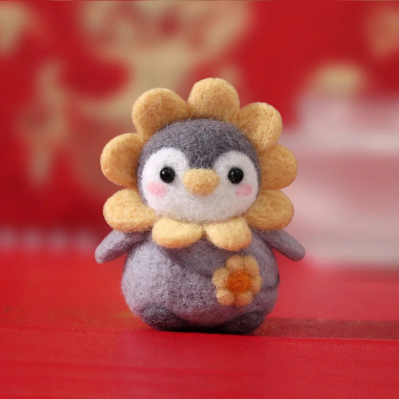 No Finish Wool Needle Felt Cute Penguin Cartoon Toy Doll Wool Felting Kit Package For Handmade Beginner Material Kit wool felting kit needle felt kit