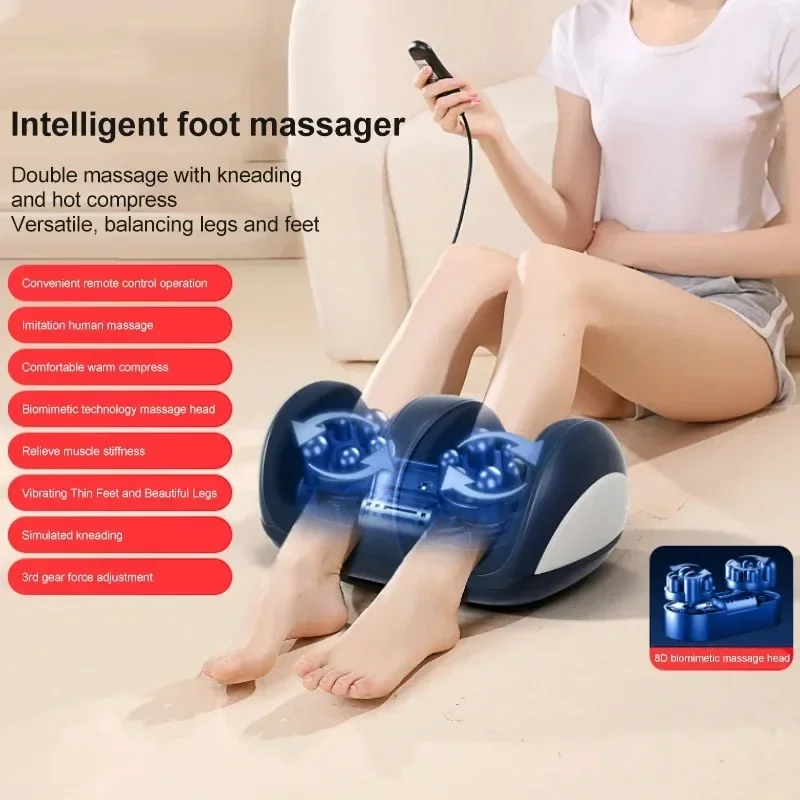 Foot Leg Massager Machine Hot Compression Deep Muscle Heat Therapy Shiatsu Therapy Knead Roller Vibrator Remote Control Electric