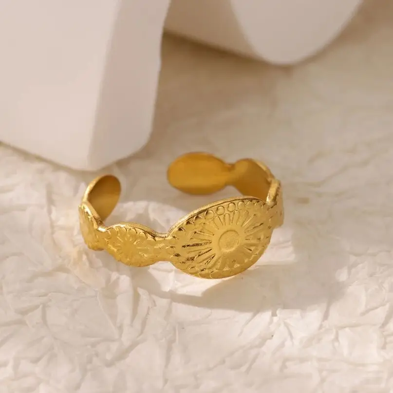 Bohemian Stainless Steel Sun Pattern Finger Rings For Women Men