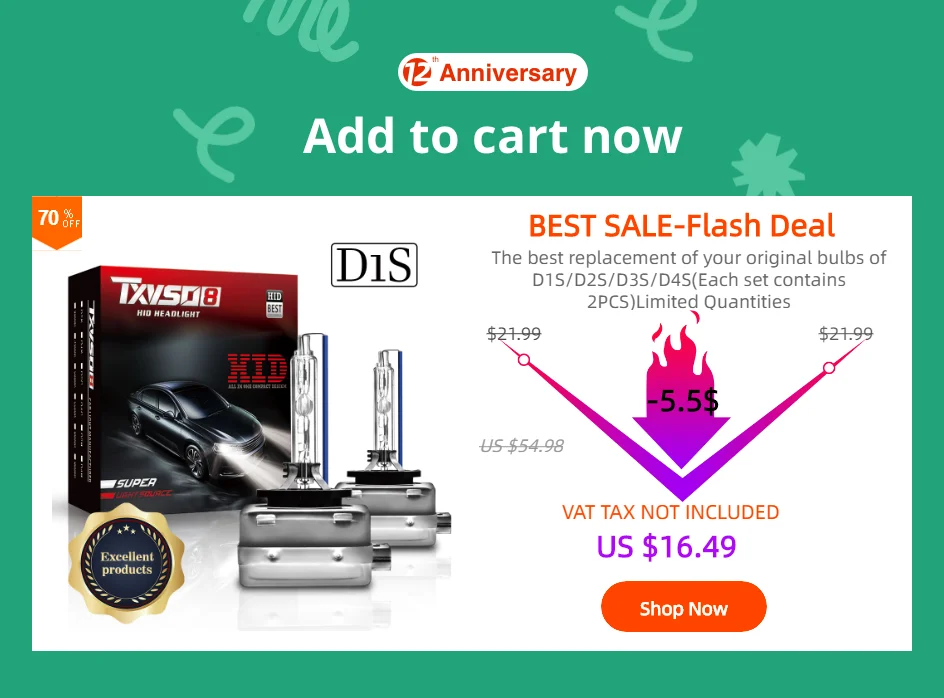 TXVSO8 Super Bright Headlights D1S D2S D3S D4S Xenon HID Car Bulb 35W/55W 9000LM Automobiles Headlamps 4300K 6000K 8000K 10000K