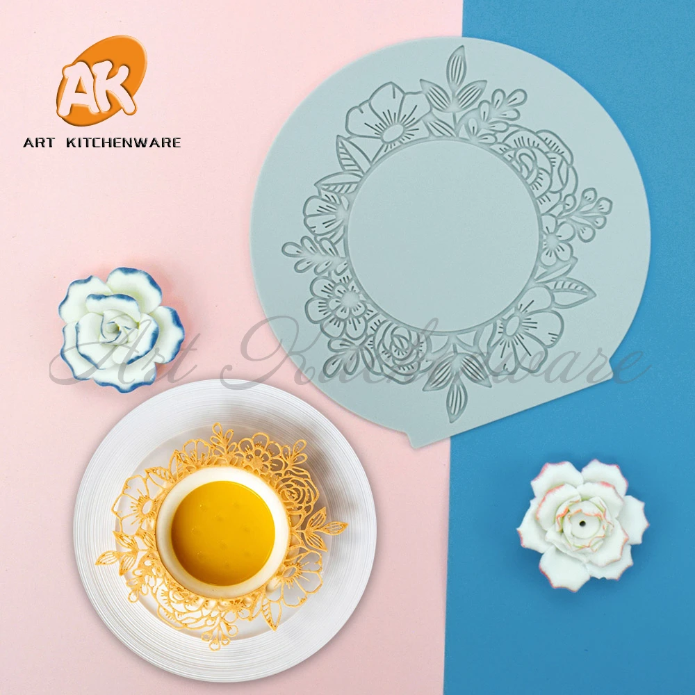 Flower Wreath Silicone Cake Lace Mold Cake Decorating Tool Border Decoration Lace Mold kitchen Baking Tool Bakeware
